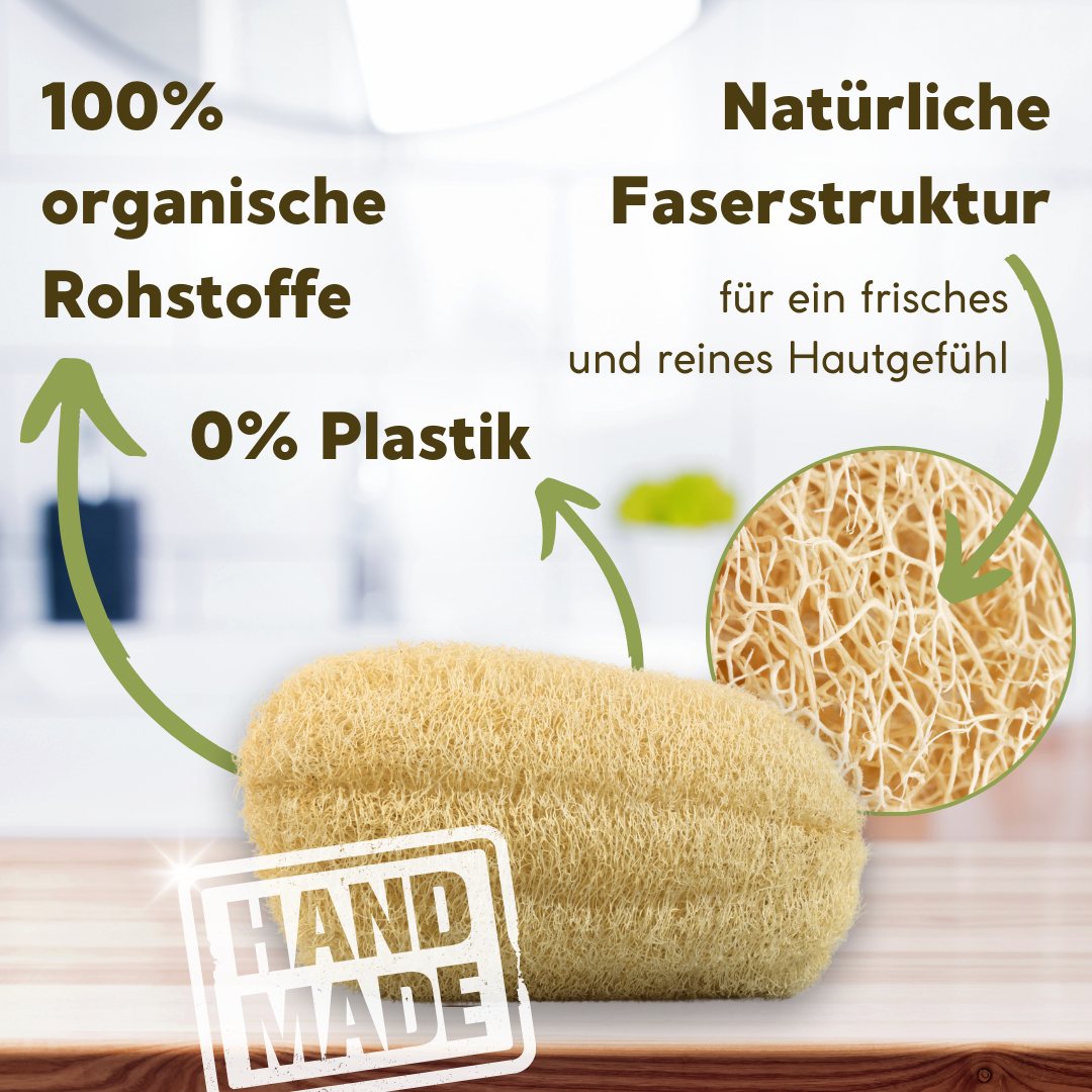 Handgenähter Luffa-Duschschwamm für sanftes Peeling | Made in Germany | Loofah Moments