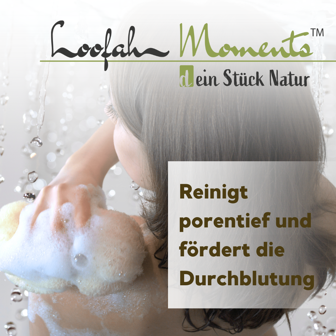 Handgenähter Luffa-Duschschwamm für sanftes Peeling | Made in Germany | Loofah Moments